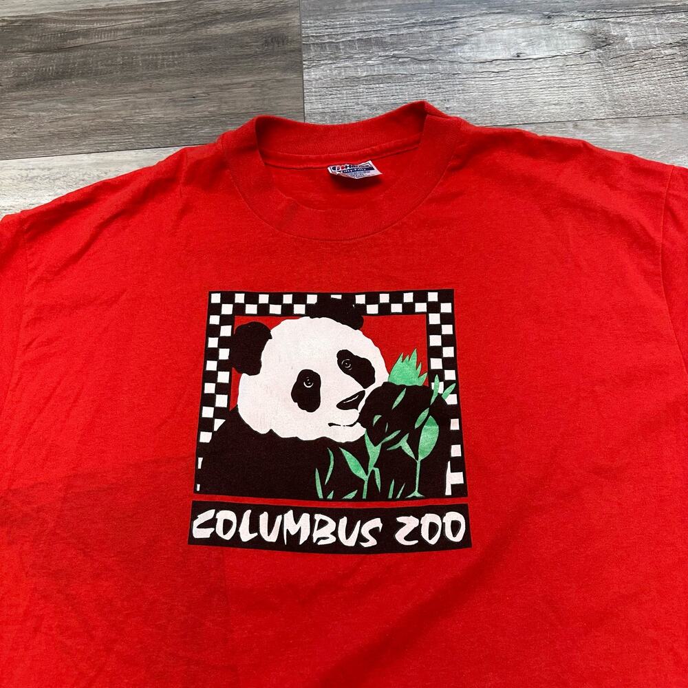 Vintage 80s  Hanes‎ Fifty-Fifty Red Mens XL Columbus Zoo Panda Graphic T-shirt
